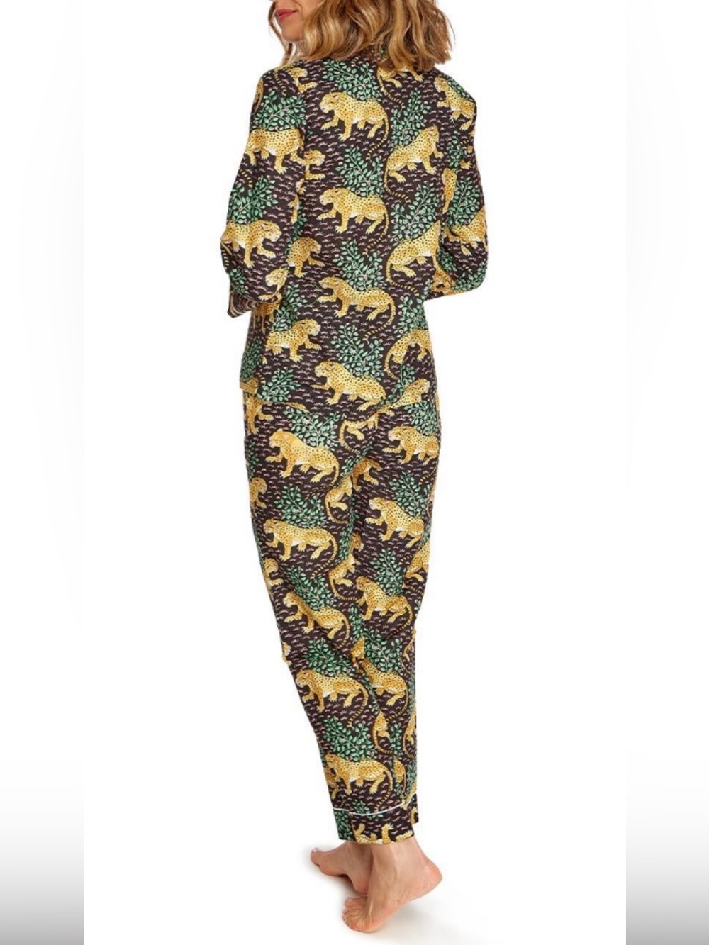 2 Chic Leopard Print Button-Up Pajama Set Size M/L 100% Cotton